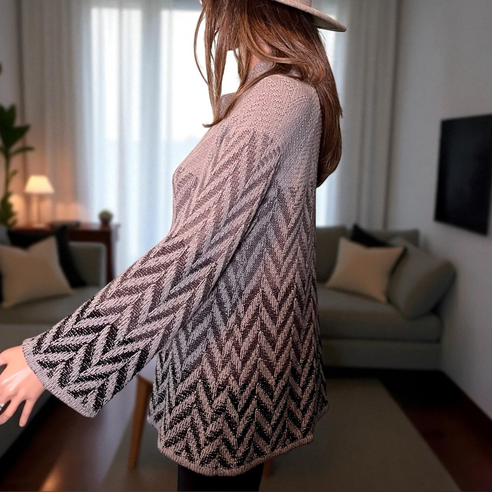 JM Collection Chevron Chunky Knit Cardigan. Size PM - Picture 7 of 11